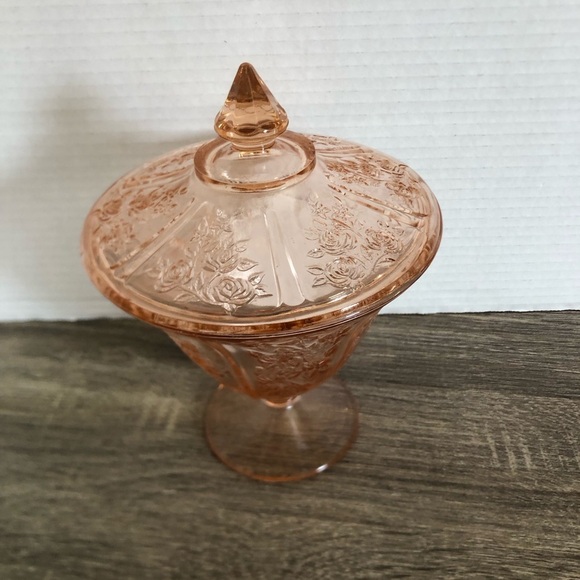 Vtg Federal Glass Pink Sharon Cabbage Rose Covered Candy Dish - Picture 5 of 14